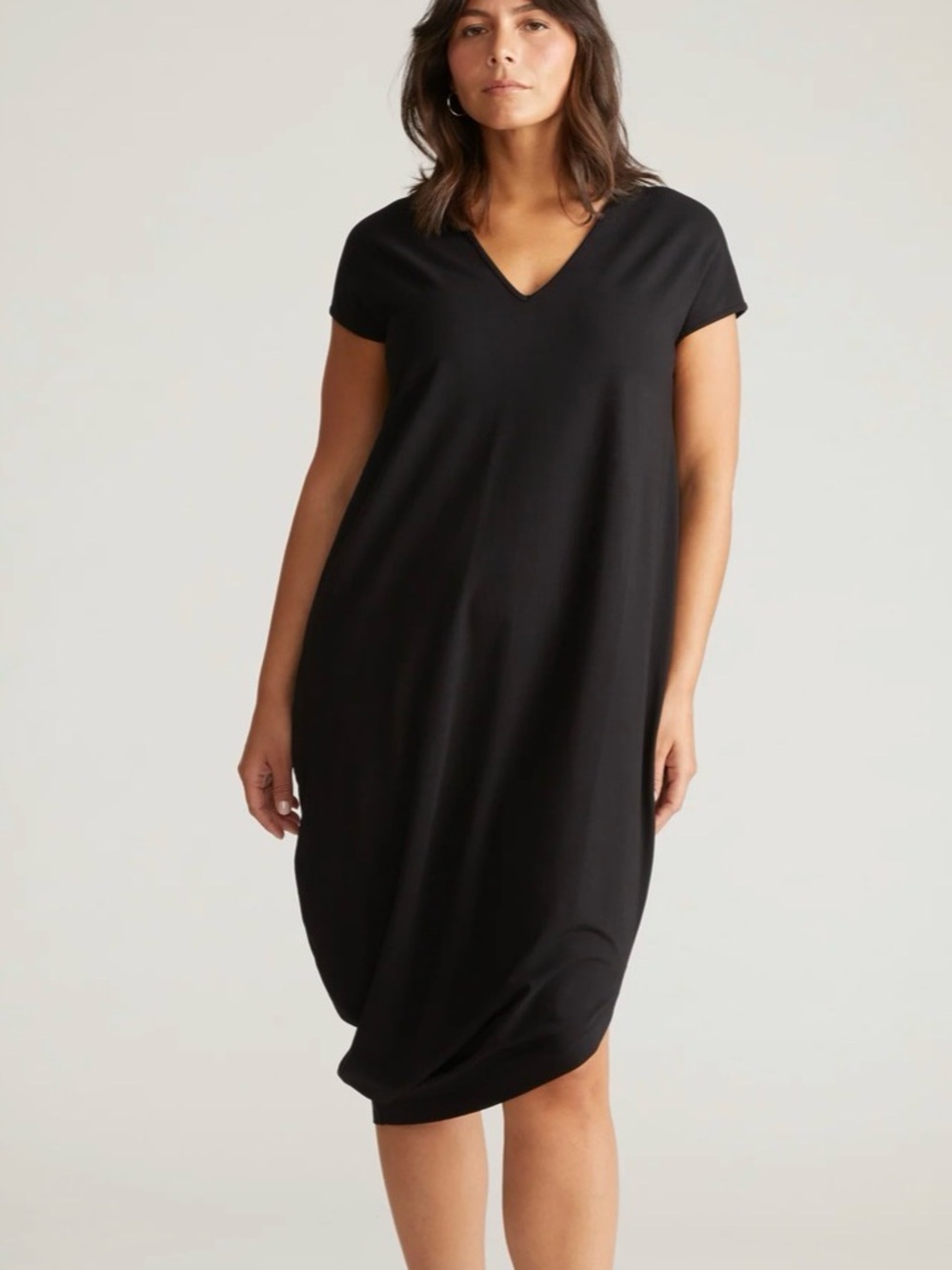 Universal Standard Iconic Geneva V-Neck Dress Black Midi Asymmetrical 14-16 (S)